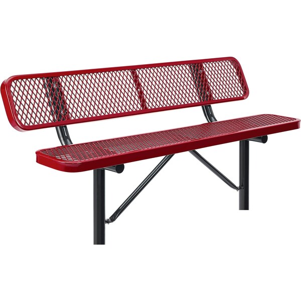 Global Industrial 6ft Outdoor Steel Bench w/ Backrest, Expanded Metal, In Ground Mount, Red 277154IRD - main